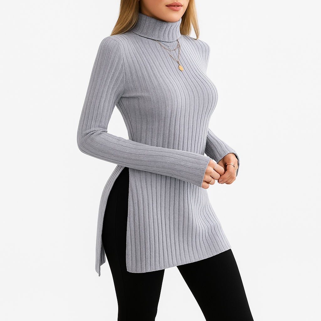 Damski prążkowany sweter | Z golfem