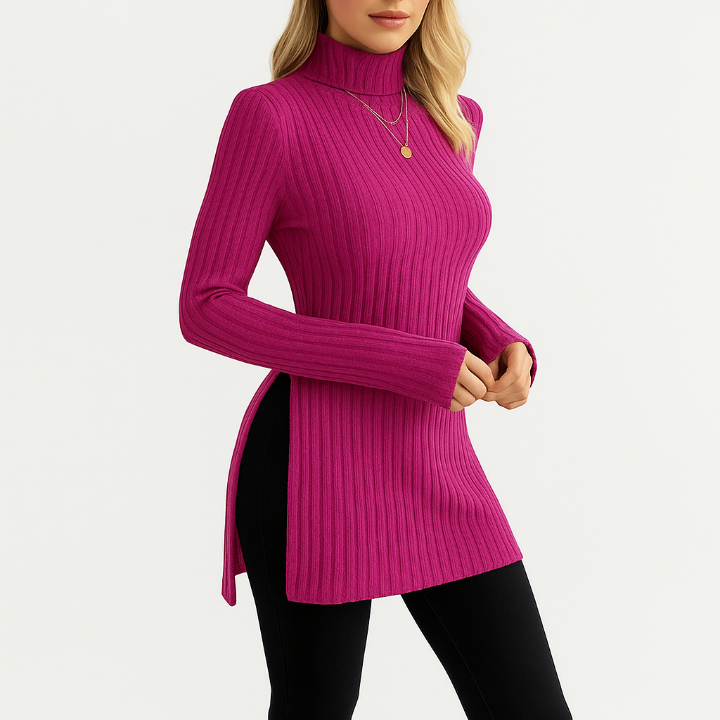 Damski prążkowany sweter | Z golfem