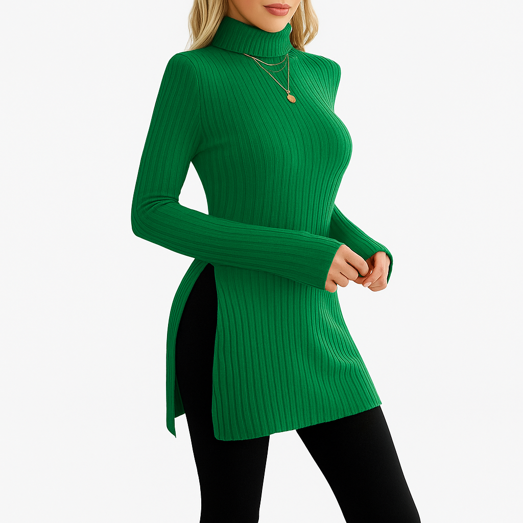 Damski prążkowany sweter | Z golfem