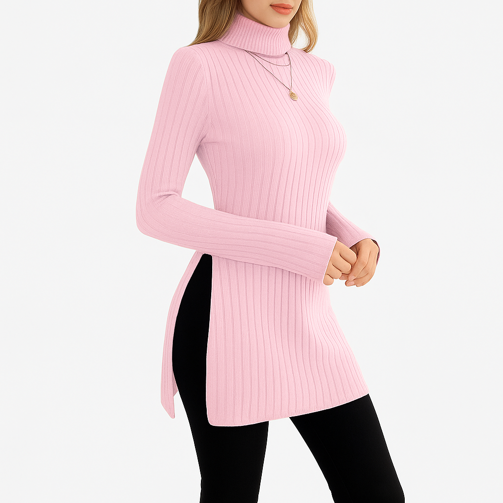 Damski prążkowany sweter | Z golfem