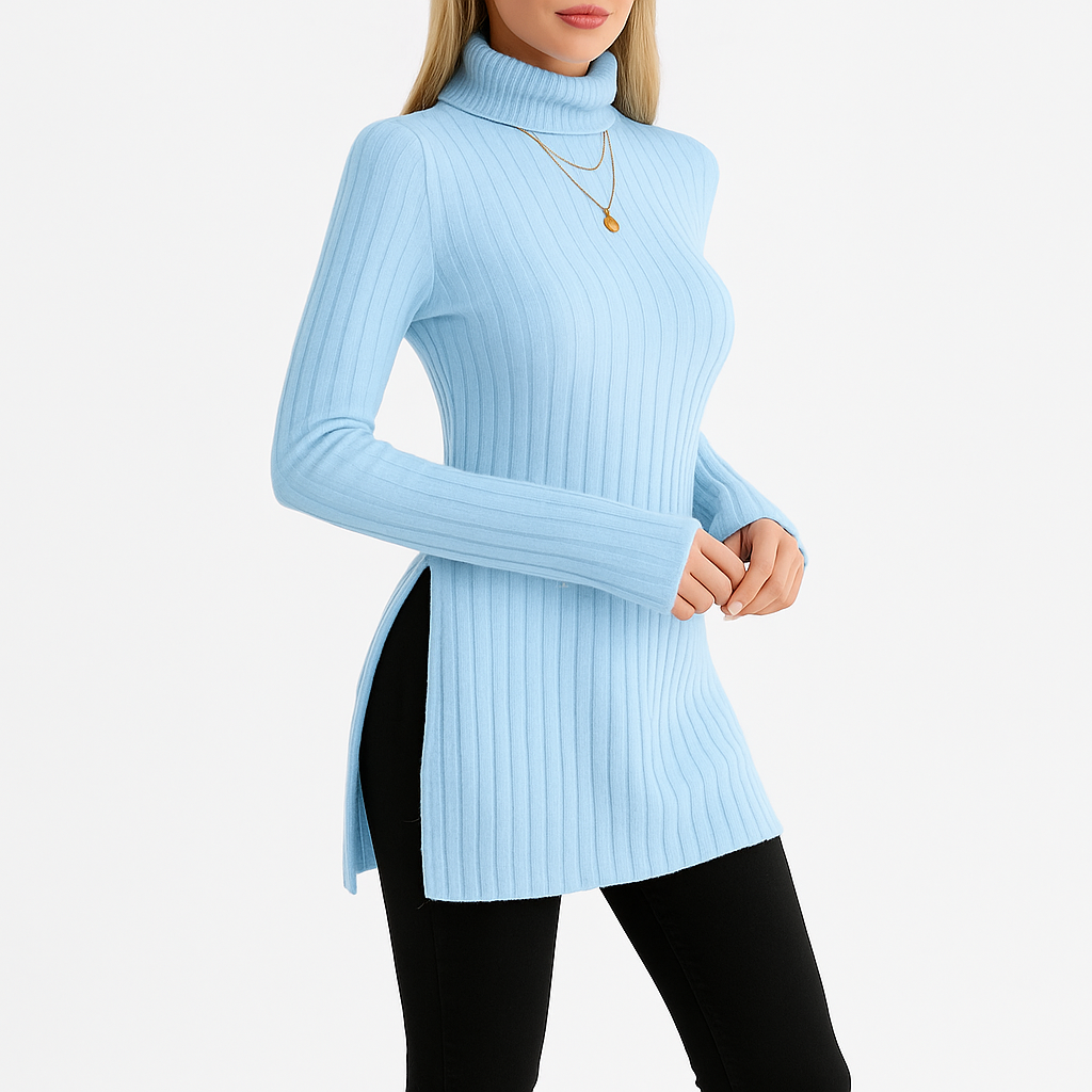 Damski prążkowany sweter | Z golfem