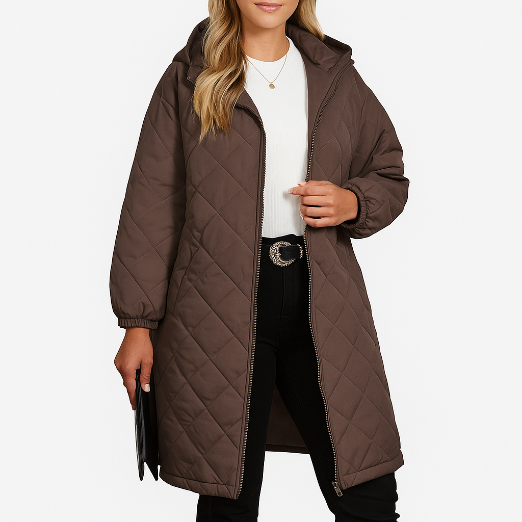 Damska pikowana kurtka z kapturem | Na zamek