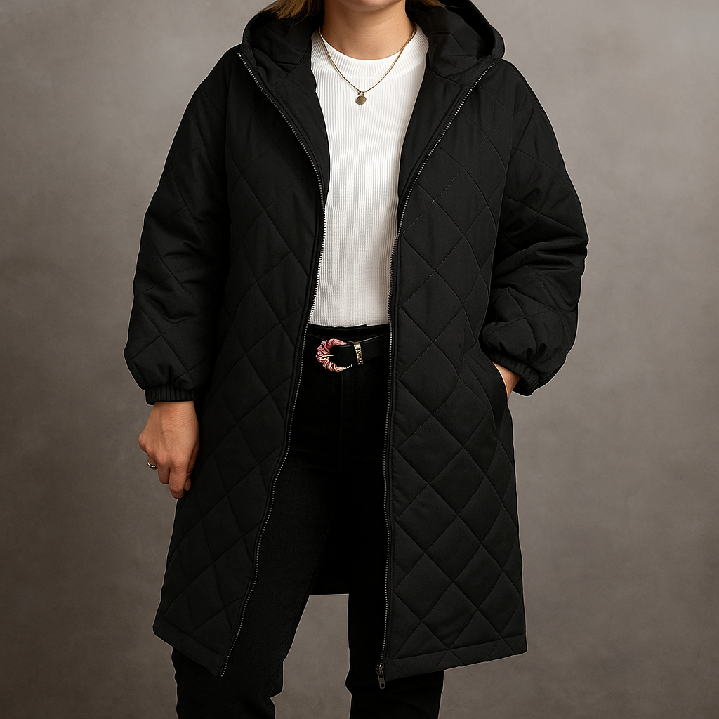 Damska pikowana kurtka z kapturem | Na zamek